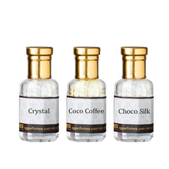 3 Pcs French Attar Set Crystal, Coco Coffee and  Choco Silk 12ml each