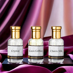 3 Pcs French Attar Set Crystal, Coco Coffee and  Choco Silk 12ml each