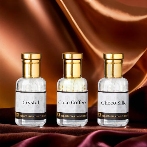 3 Pcs French Attar Set Crystal, Coco Coffee and  Choco Silk 12ml each