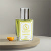 Citrus Blue Parfum Bottle in grey & white background
