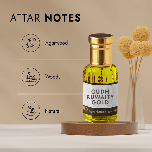 Oudh Kuwaity Gold Attar Bottle & Notes