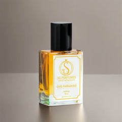 Oud Paradiso Parfum in glossy grey background