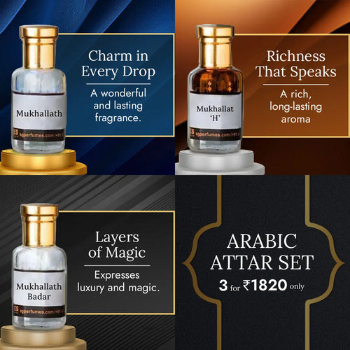 3 pcs Arabic Attar Set Mukhallath, Mukhallath H, Mukhallat Badar 12ml Each